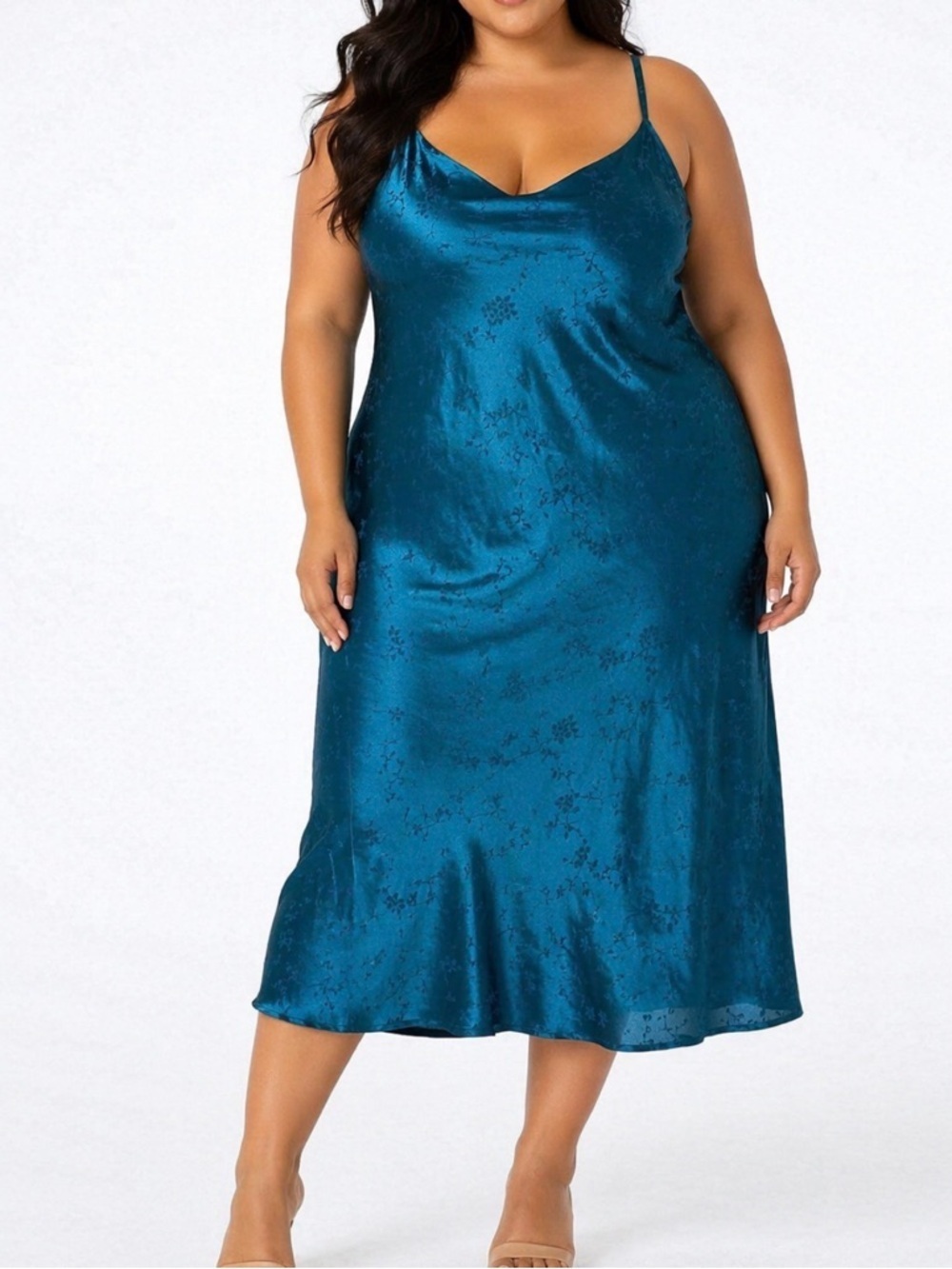 NEW Inspired Hearts  slip dress deep teal green patterned midi length NEW SZ 2XL